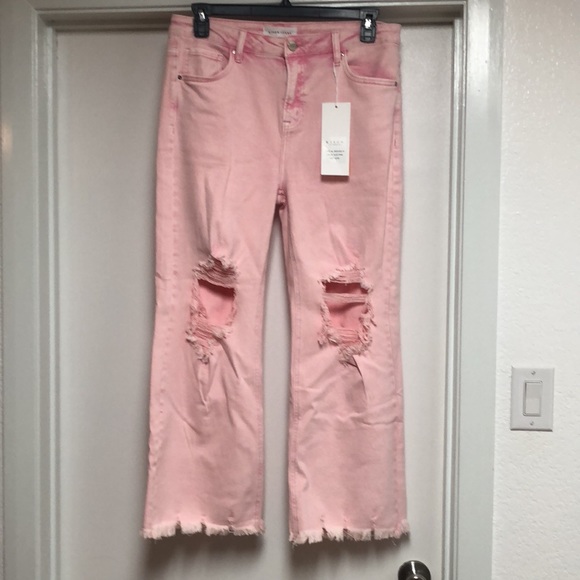 NWT Risen Acid Pink High Rise Knee Distressed Straight Pants 15/32 - Picture 6 of 9